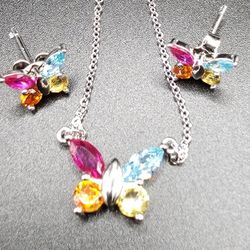 Colorful Butterfly Birthsone Zirconia, 925 Sterling Silver Jewelry Set