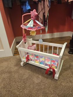 American Girl Crib with Mobile and Bedding