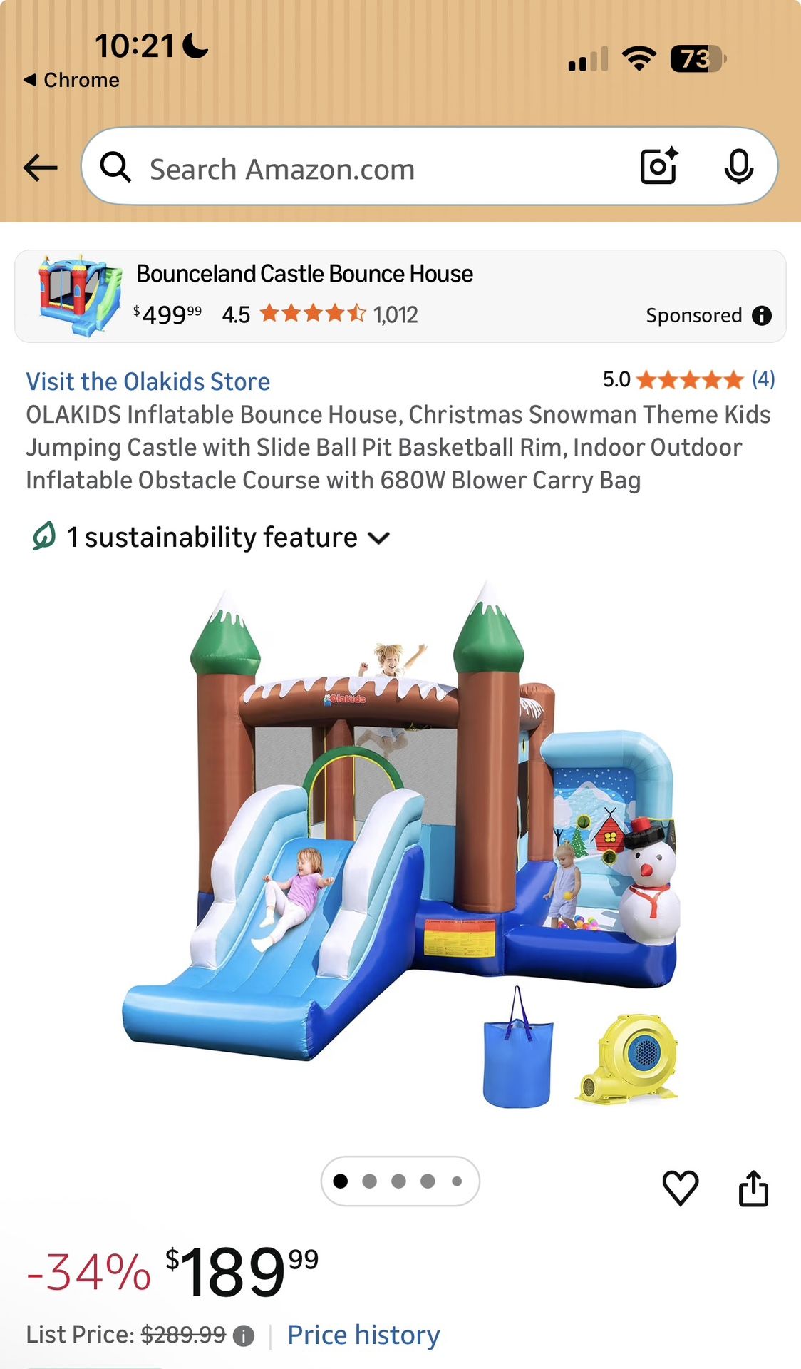 OLAKIDS Inflatable Bounce House, Christmas Snowman Theme Kids Jumping $120