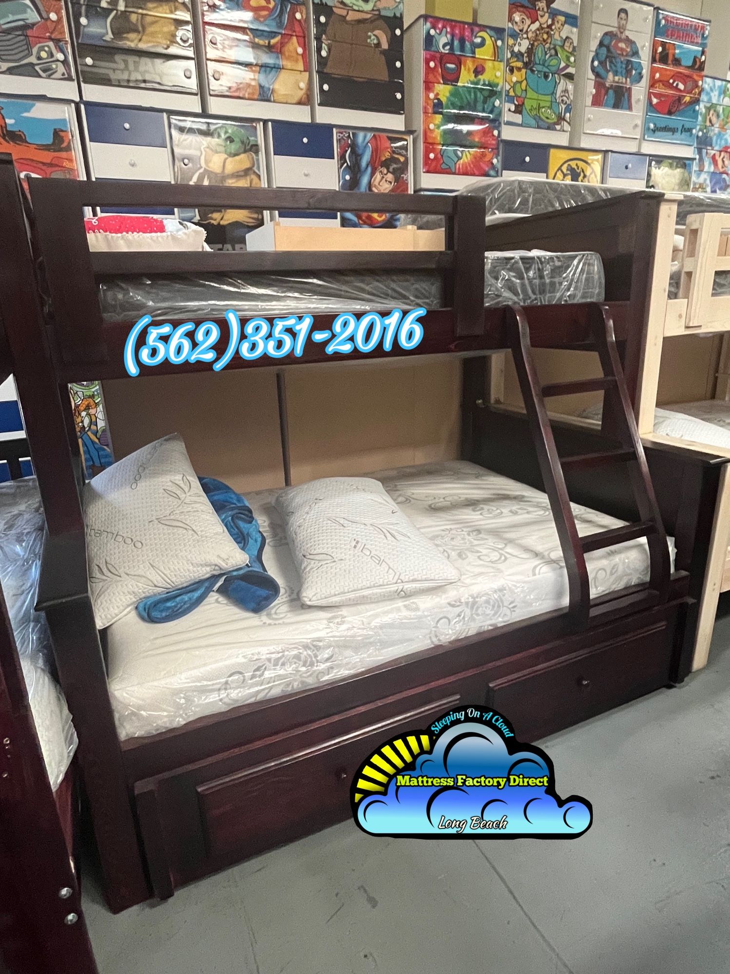 Triple Bunk Bed Cherry Twin Over Full With Twin Trundle & Mattresses Litera Triple
