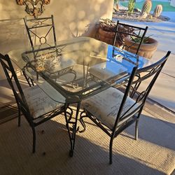 DINING ROOM SET, METAL WITH GLASS TOP