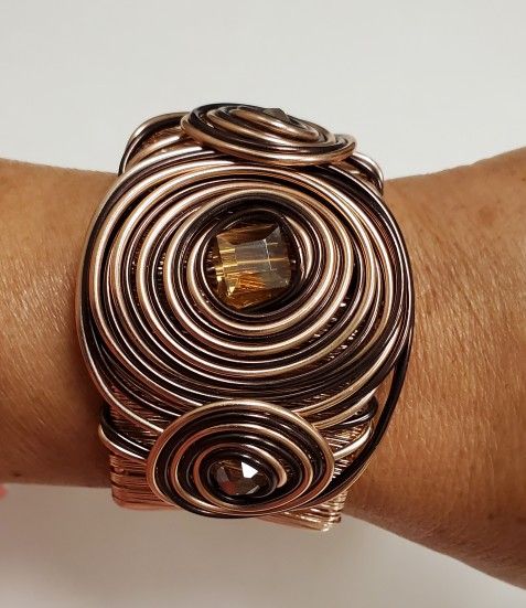 Statement Copper Wire Large Bracelet with Smokey Tone Rhinestones