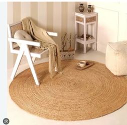NEW handwoven 6ft Round Jute Rug - Natural Reversible Area Rug