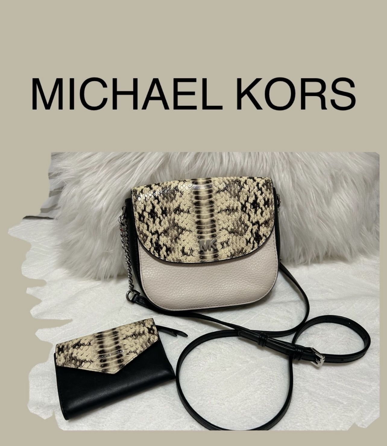 Authentic Michael Kors Leather Crossbody & Wallet Set (Like New) 