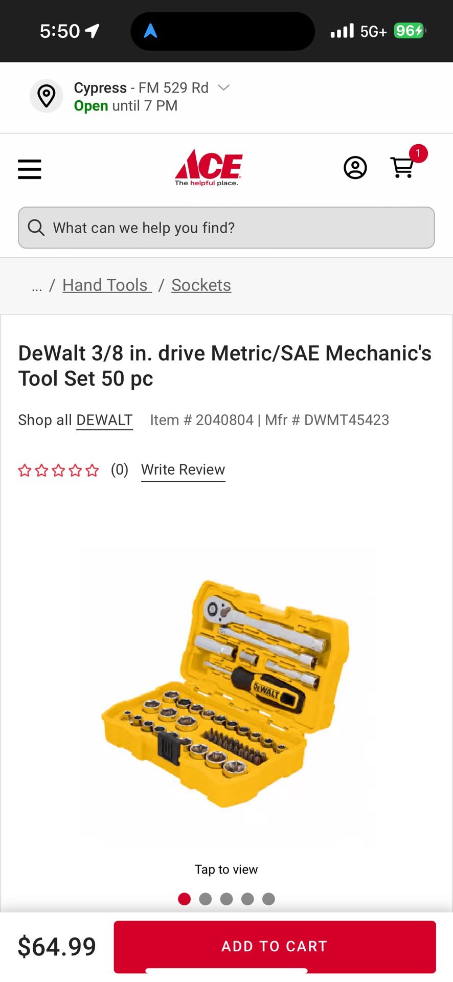 DeWalt 3/8 in. drive Metric/SAE Mechanic's Tool Set 50 pc