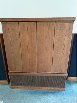 Vintage Oak Wood Entertainment Center Armoire