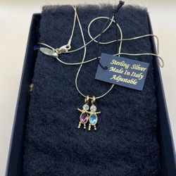 Made In Italy Sterling Silver Rhinestone Children Pendant Necklace 