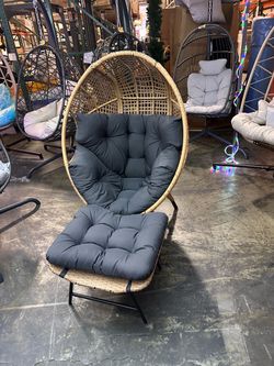 New Birdcage Lounge Chair 450 lbs Capacity Indoor Outdoor Wicker Egg Chair Set w/ Ottoman Footrest