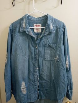 Distressed jean shirt