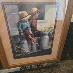 Home Interiors Framed Print – Country Farm Kids – 19.5” x 16.5” – Vintage
