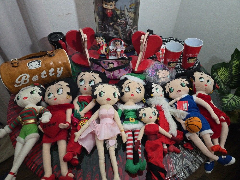 Betty Boop Collector Lot Plush Dolls, Bag, Mug, Figurines, Vintage Decor & Toys Bundle