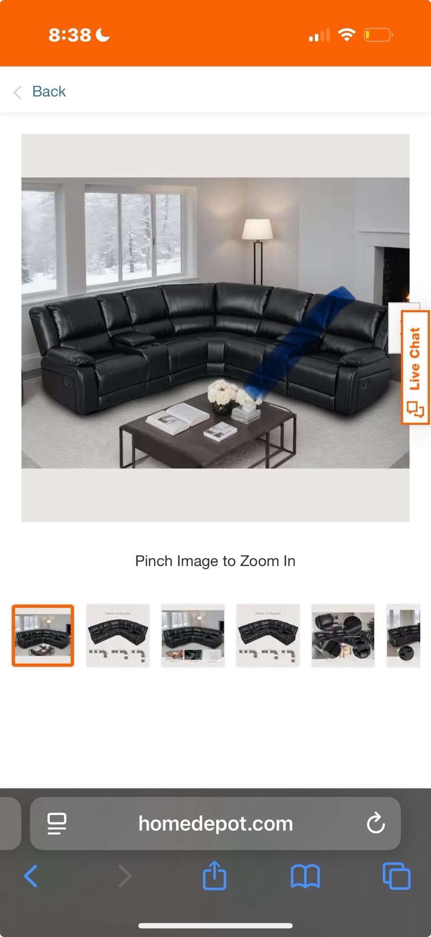 Sectional Black Faux Leather Manual Recliner 