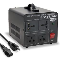 Voltage Transformer Converter 2000 Watt Step Up/Down Convert from 110-120 Volt to 220-240 Volt and from 220-240 Volt to 110-120 Volt with 2 US outlets