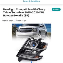 Headlight Compatible with Chevy Tahoe/Suburban 2015-2020 DRL Halogen Headla (SR)