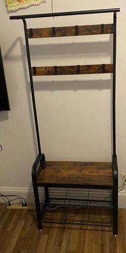 hall tree entryway bench (also called an entryway coat rack with bench and shoe storage).