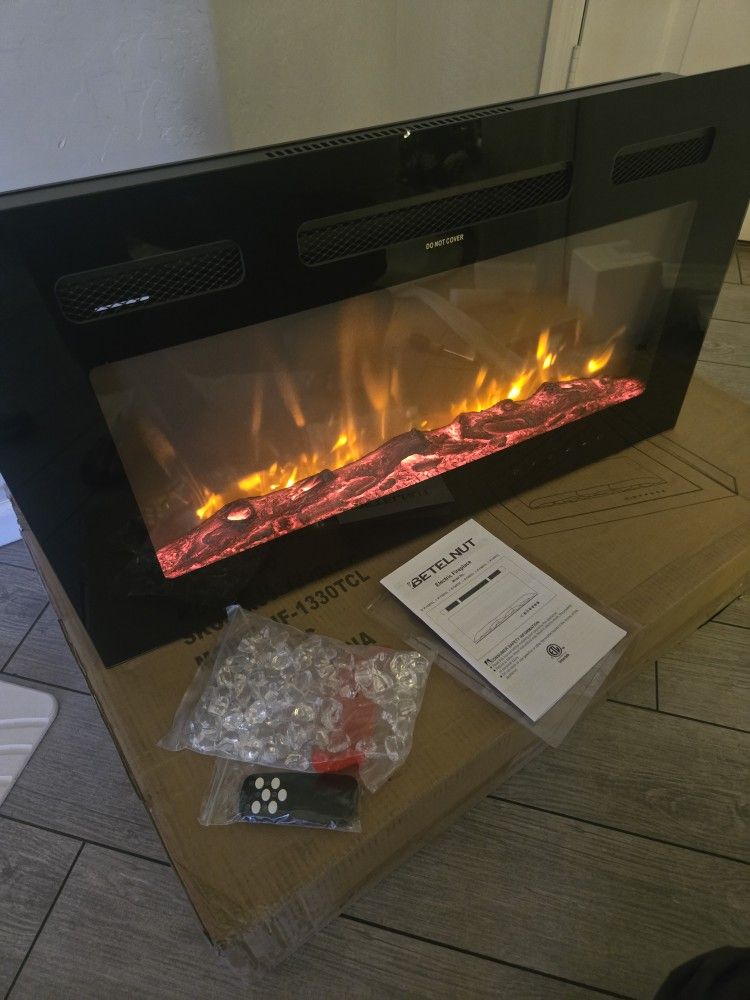 30" Electric Fireplace Wall Mounted and Recessed Ultra-Thin Wall Fireplace Heater
with Remote Control, Calenton,  Chimenea Electrica