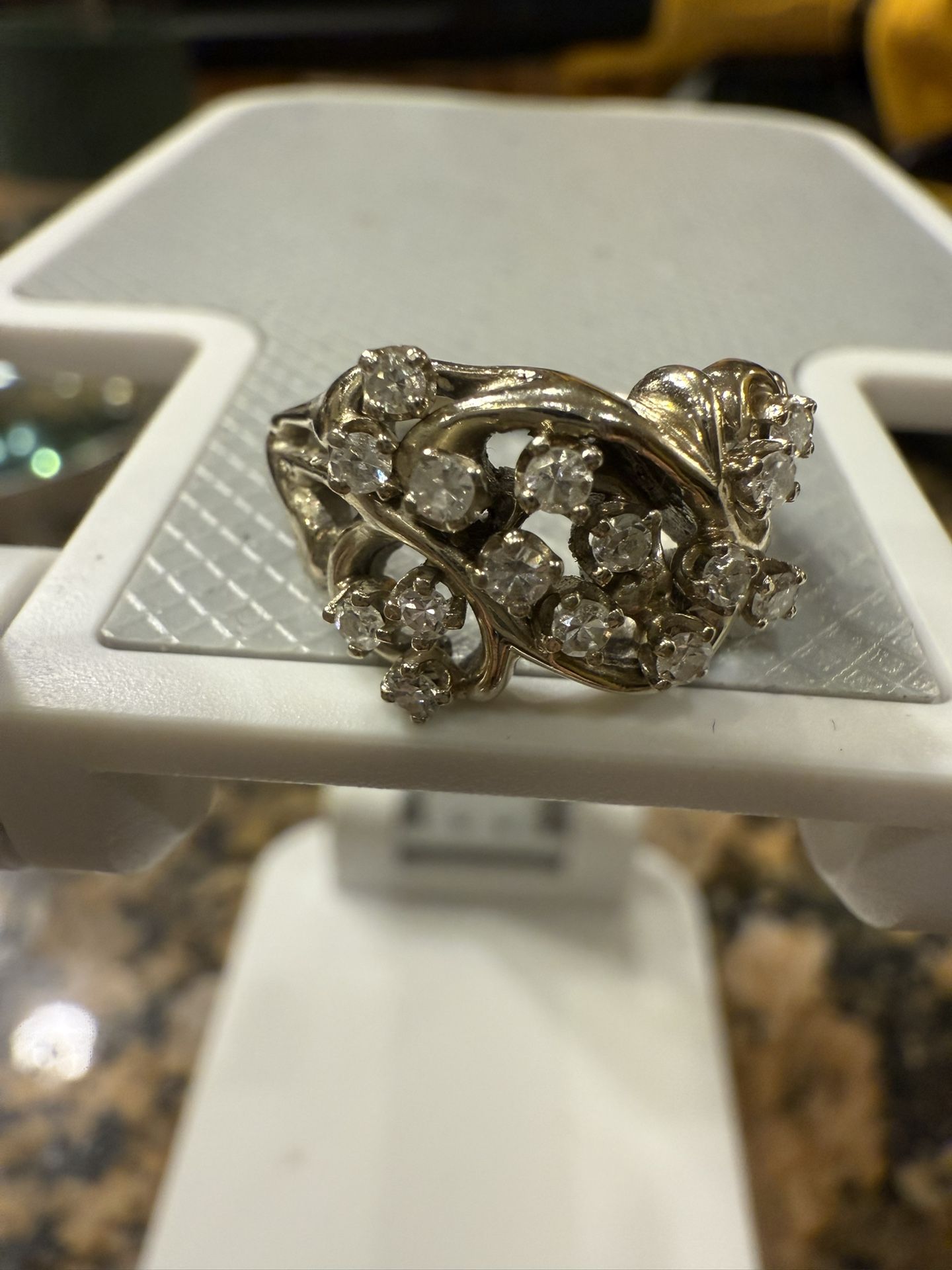 14 K Gold And Diamond  Cluster Ring 