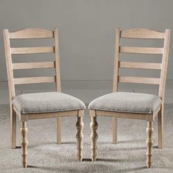 New Designer Set of 2 Benzara Cherie Wooden Dining Chair Set w/ Ladder Back, Turned Legs & Gray Seat