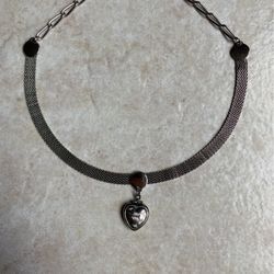 Silver Toned Metal Heart Locket Choker