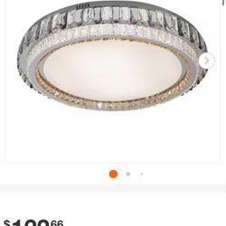 19.68 in. 1-Light Modern Crystal Silver 3-color Selectable LED Flush Mount Ceiling Light