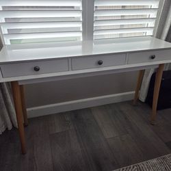 White Mid Century Console Table Desk w/Drawers