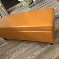 Ornavo Home Storage Ottoman Bench Upholstered Rectangle Storage Ottoman with Hinge Lid for Entryway, Bedroom, Living Room, Faux Leather Cognac 