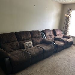Brown Sectional W/ 4 Recliners