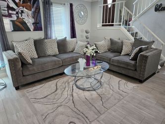 Gray Fabric Sofa and Loveseat Set