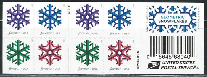 1000 Geometric Snowflakes Holidays 2015 Forever Stamp