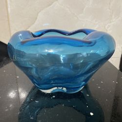 Curved Blue Glass Bowl 3”T& 5.5”W
