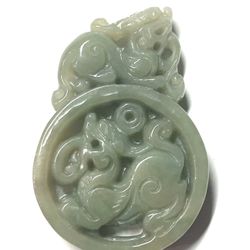 Double Dragon Jade Jadeite Pendant Necklace