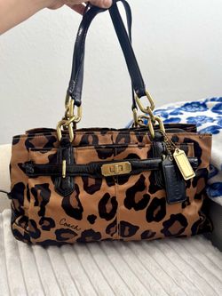 Coach RARE VINTAGE ocelot satin triple pocket hand bag