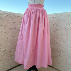 Hunter & Brown smocked waist pink cotton midi skirt size M medium