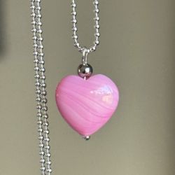 Pink Conch Shell Heart 🐚 💗  On 16inch 925 Sterling Silver Necklace 