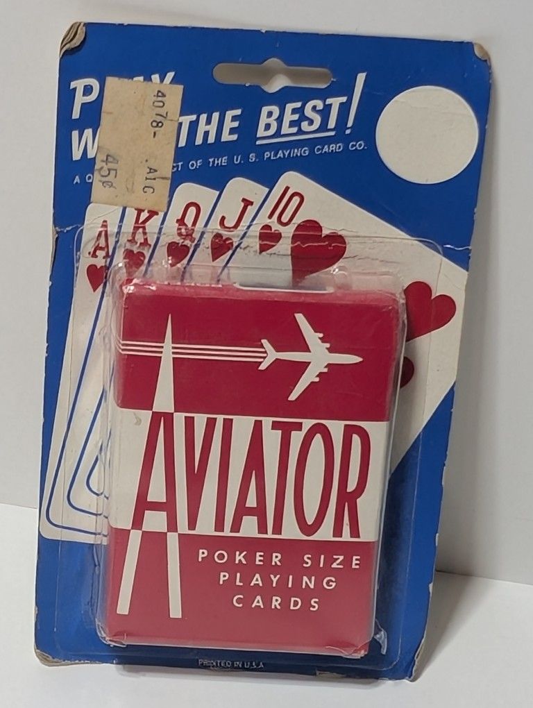 Vintage Aviator Poker Size Playing Cards Red Deck Sealed on Original 45¢ Blister Card