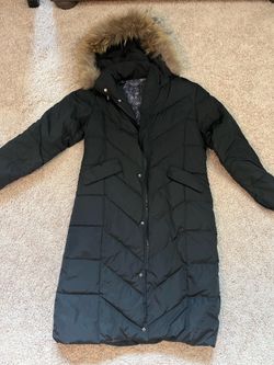 Black Long Puffer Coat with Faux Fur Hood