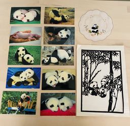 Vintage Panda Themed Collection Lot Beijing Zoo Post Cards Embroidery Paper Cut 