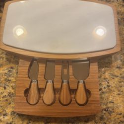 B. SMITH W/ STYLE  CHEESE BOARD 6-PC  SET, MARBLE TOP  with BAMBOO TRAY, UTENSILS 