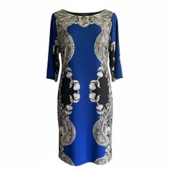 Enfocus Studio Women’s Symmetrical Royal Blue, Black, White Dress Size 8