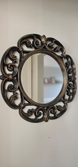 Round Decorative Wall Mirror Ornate Bronze Frame. 23 in