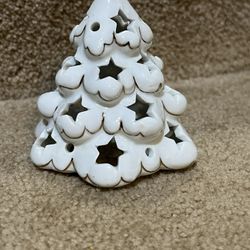 Porcelain tea light White Christmas tree votive 3” tall