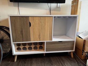 Midcentury White Console with Wine Rack