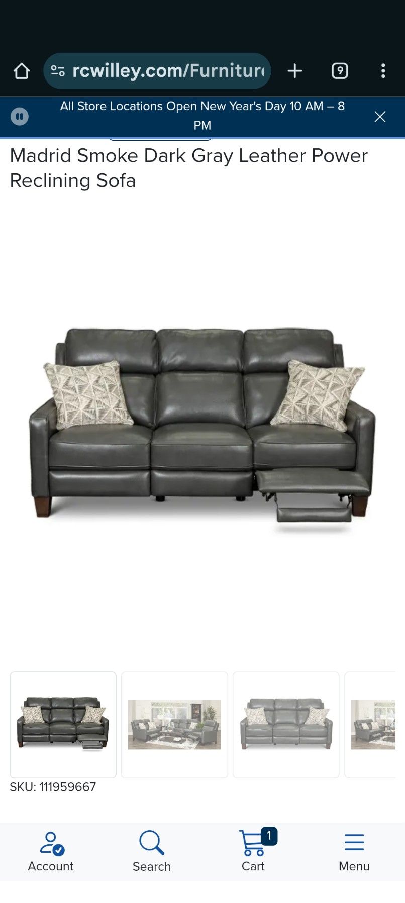Used Dark Grey Reclining Couch