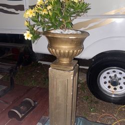 Yellow Flowers In Gold Pot With Detachable Pillar