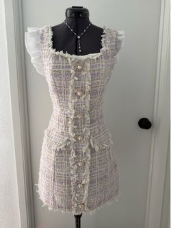 The Pastel Tweed Fringed Mini Dress