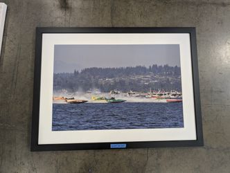 Action Hydroplane Boat Race Framed Print in Black Frame