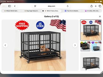 38inch Heavy Duty Dog Crate, Foldable Indoor Dog Cage with Double Door, 360° Loc