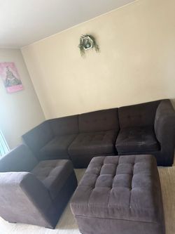 L Section Fabric Couch with Ottoman - Mint Condition