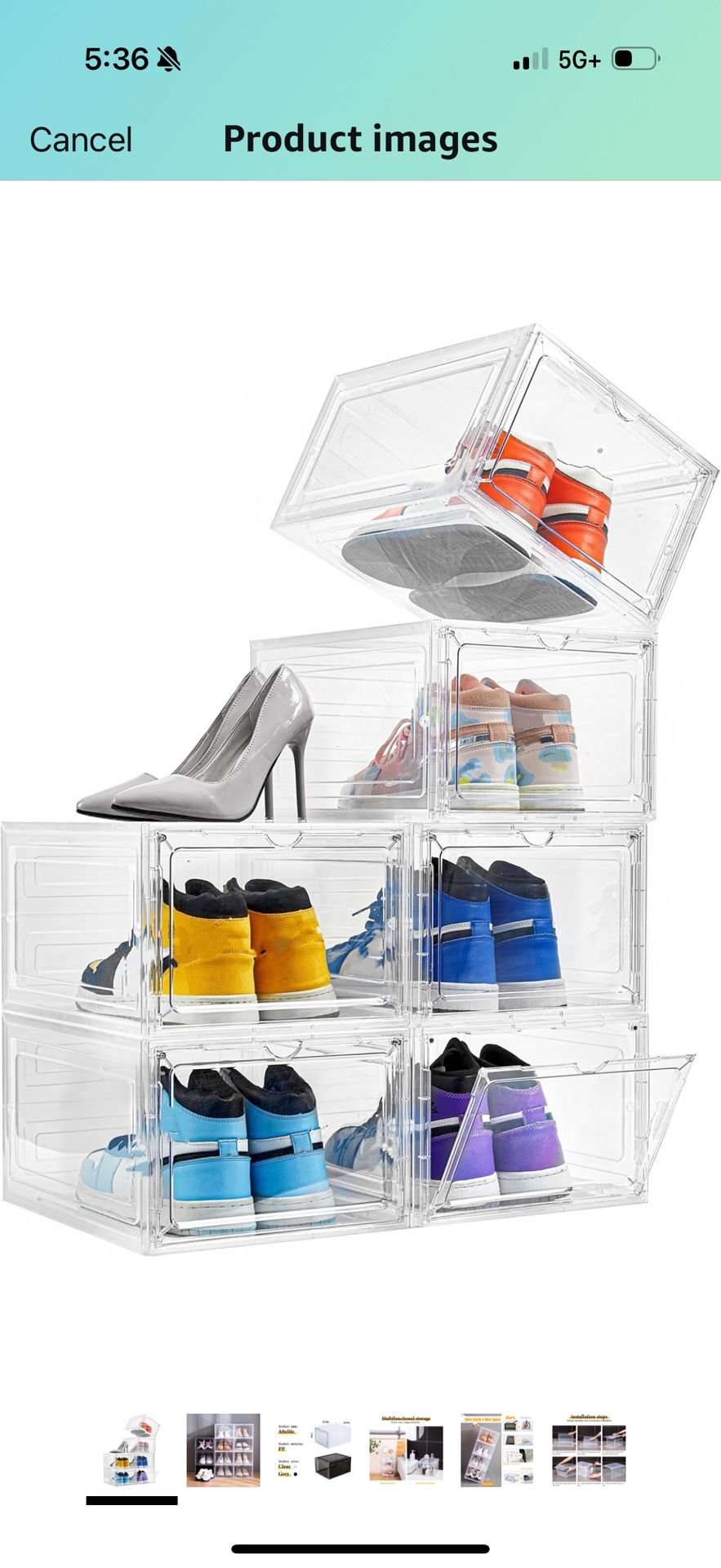 Shoe Box Organizer,Set of 6,Stackable Plastic Shoe Box with Clear Door, Shoe Storage Box Containers,For Display Sneakers,Easy Assembly,Fit up to US Si