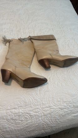 Dingo Cream Leather Heeled Boots with Fringe